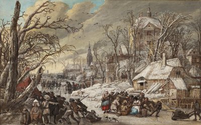 Figures on a Frozen Canal by Gerrit van Battem